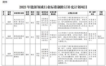 国家能源局下达2023年能源领域行业标准制修补计划通知